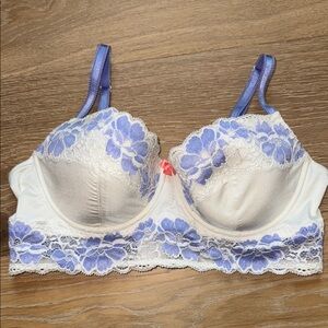 Adore Me Cream and Purple Lace Bra